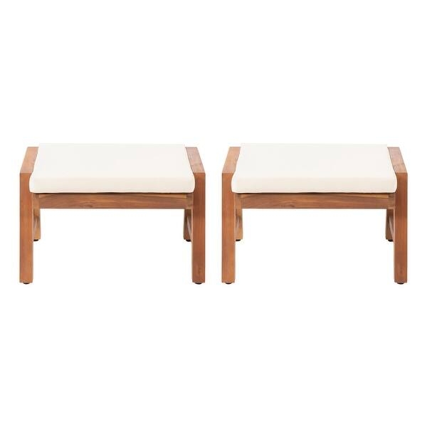 Outdoor Ottoman Acacia Wood Frame Thick Square Legs Cream Cushion