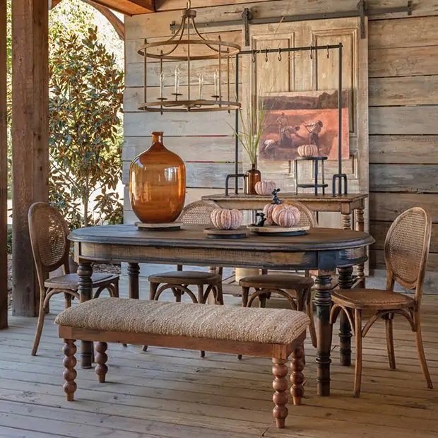 Oval Dining Table Antique Farmhouse Espresso Turned Legs Rustic