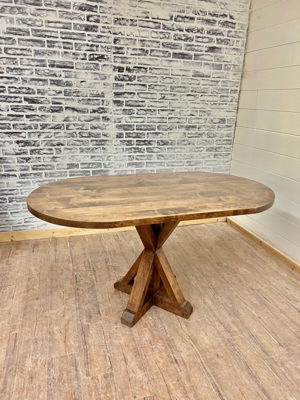 Oval Dining Table Farmhouse Walnut X-Shaped Trestle Base Chunky