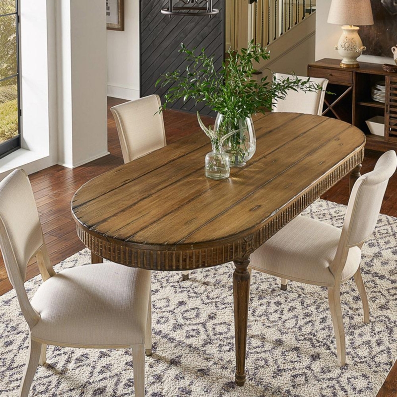 Oval Dining Table French Country Distressed Planked Wood Fluted