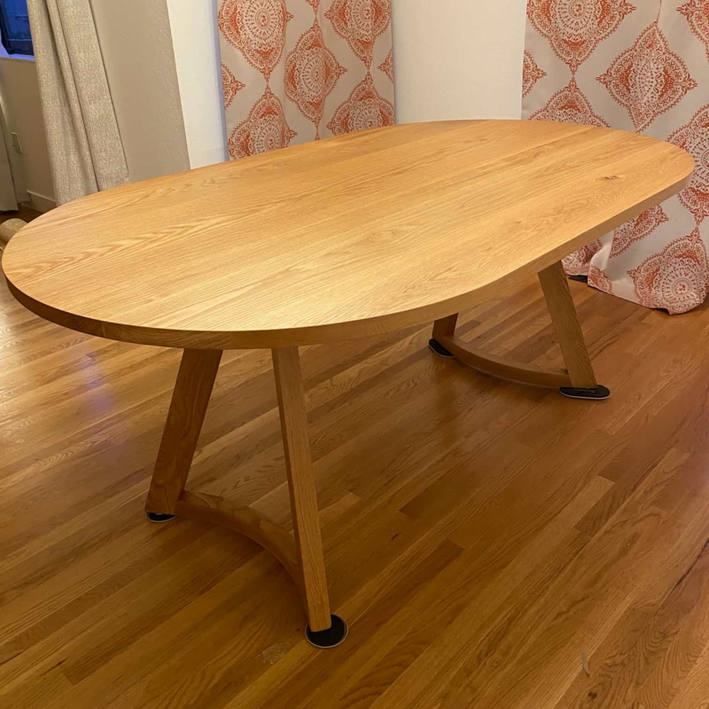 Oval Dining Table Honey Oak Racetrack Top A-Frame Legs Scandi