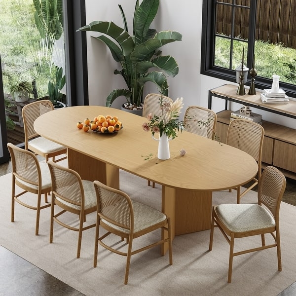 Oval Dining Table Nordic Light Oak Slab Pedestal Cane Chairs