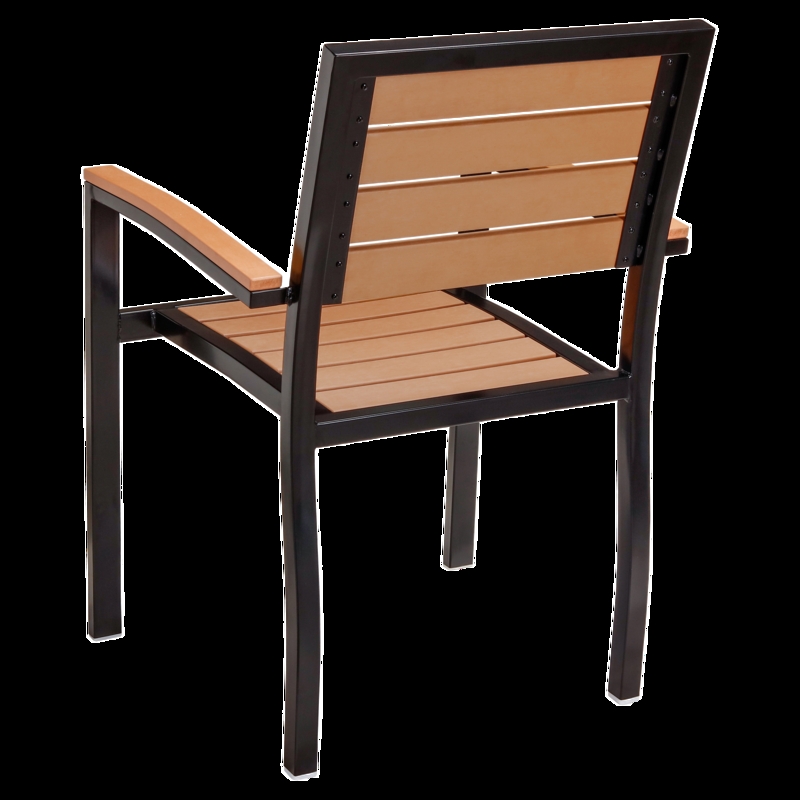 Patio Arm Chair Matte Black Metal Frame Honey Toned Slats