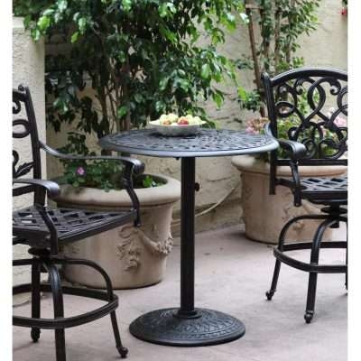 Patio Bar Set Swivel Base Pedestal Table Scrollwork Back Black