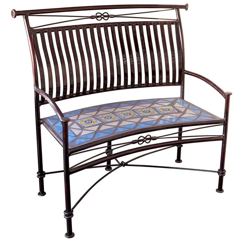 Patio Bench Talavera Tile Seat Iron Knot Details Dark Bronze