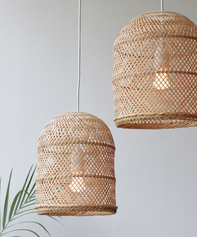 Pendant Light Bamboo Dome Shape Open Weave Horizontal Ribbing
