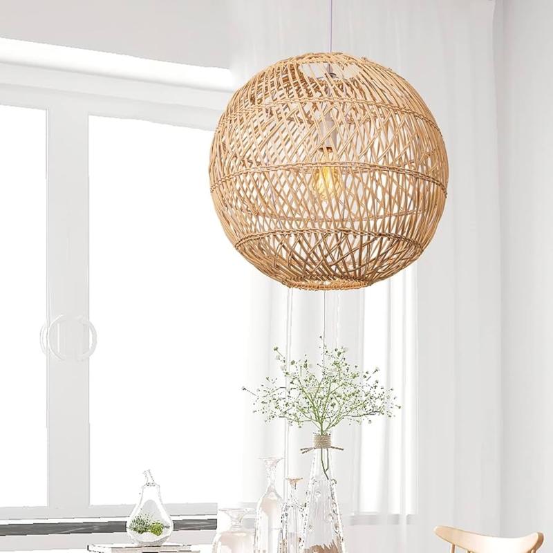 Pendant Light Rattan Spherical Shade Open Weave Coastal Chandelier