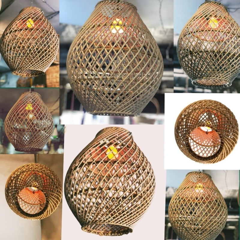Pendant Light Rattan Teardrop Shape Lattice Weave Natural Fiber