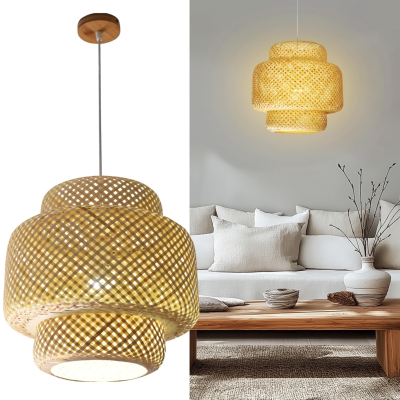 Pendant Light Rattan Tiered Silhouette Woven Lattice Chandelier