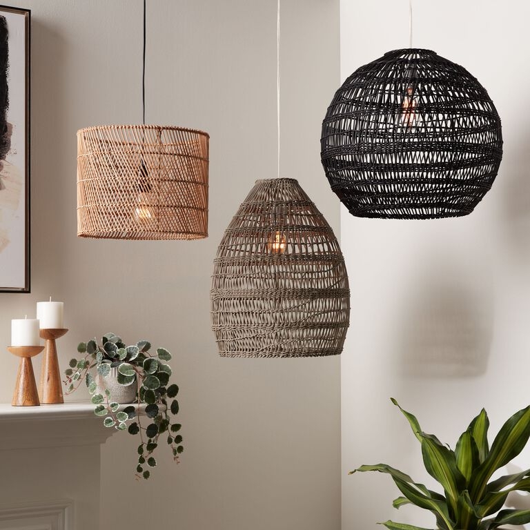 Pendant Light Rattan Wavy Open Weave Drum Mixed Shapes Lamp