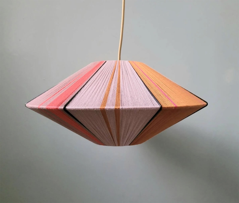 Pendant Light Yarn Wrapped Diamond Silhouette Color Blocking Lamp