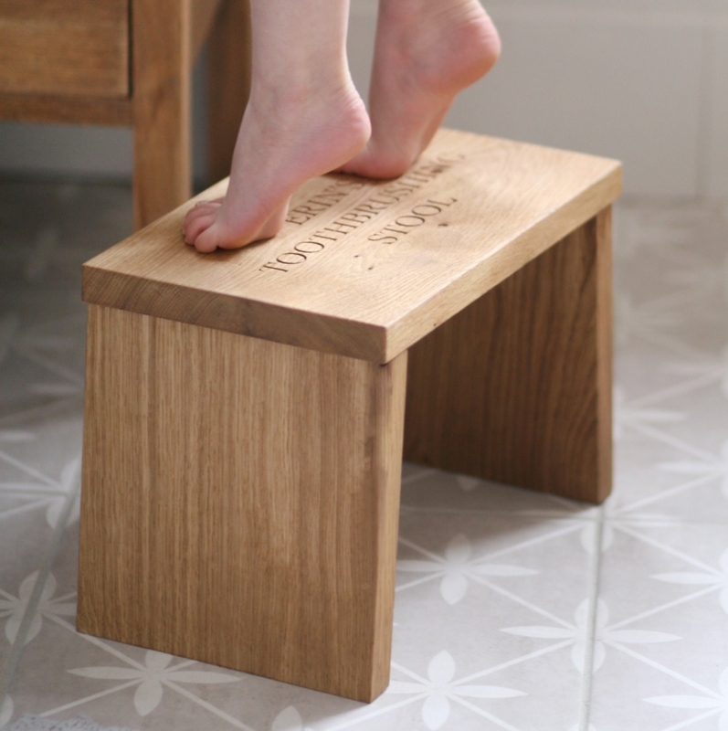 Personalised Step Stool in Solid Oak with Slab Construction for Kids