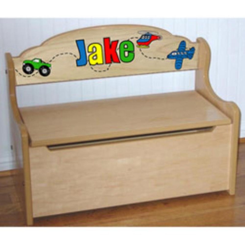 Personalized Wood Toy Box Transportation Themed Storage Bench Seat