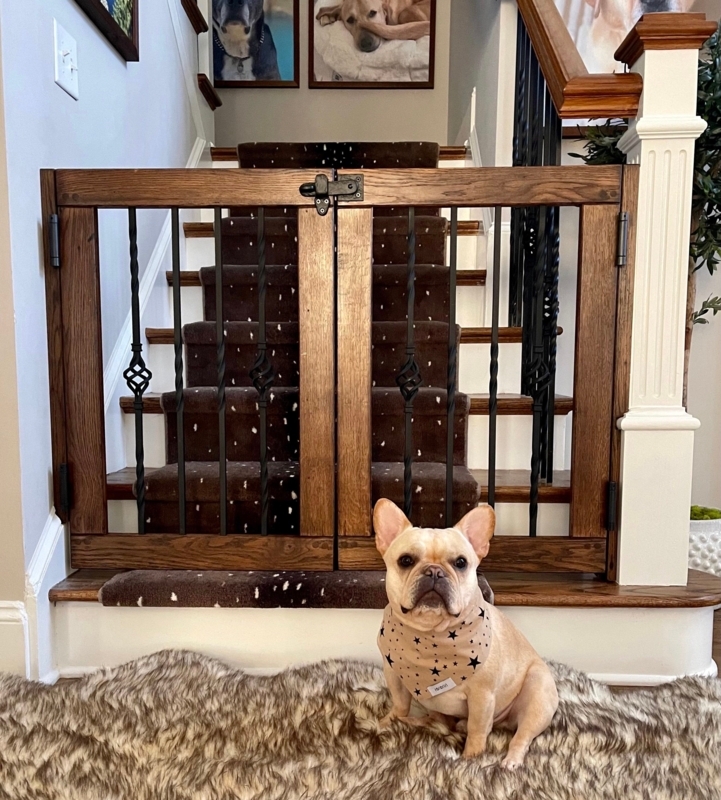 Pet Gate: Custom Walnut Wood Twisted Metal Spindles Double Door