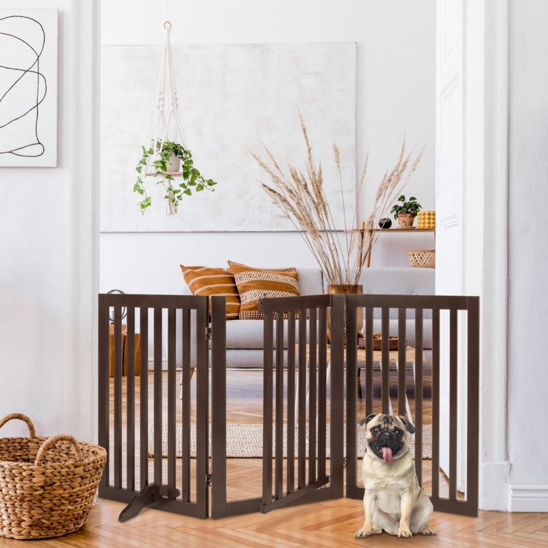 Pet Gate: Espresso Wood Walk Through Door Stabilizing Feet