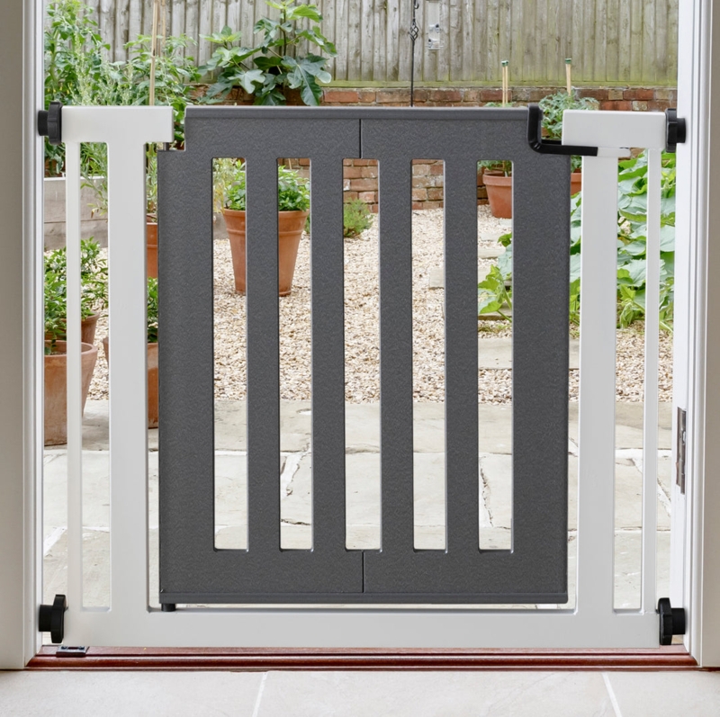 Pet Gate: Modern Charcoal Grey Two Tone Pressure Mounted