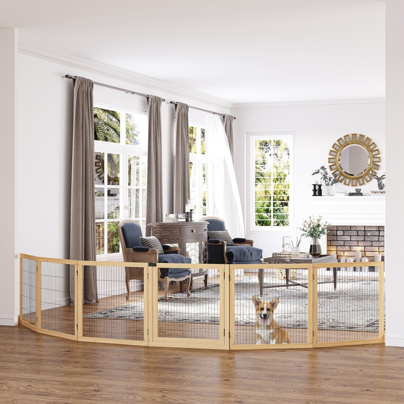 Pet Gate: Natural Wood Walk Through Door With Mesh Infill