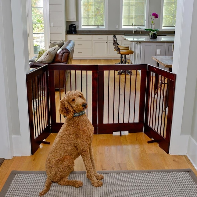 Pet Gate: Tall Mahogany Toned Four Panel Folding