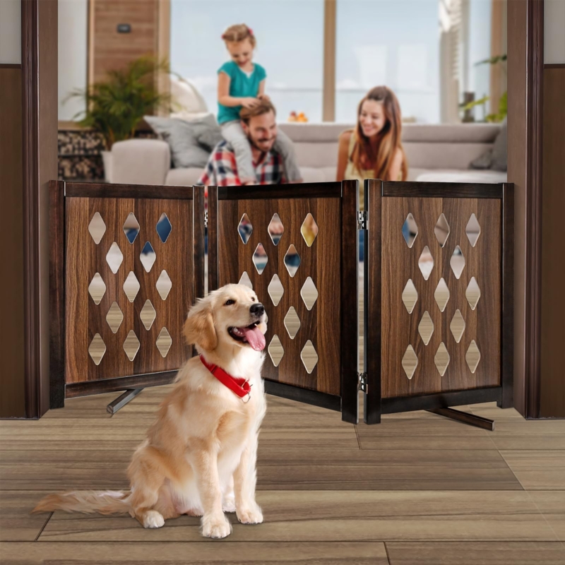 Pet Gate: Walnut and Oak Two Tone Wood Diamond Cutouts