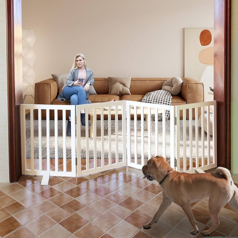 Pet Gate: White Painted Four Panel Folding Freestanding