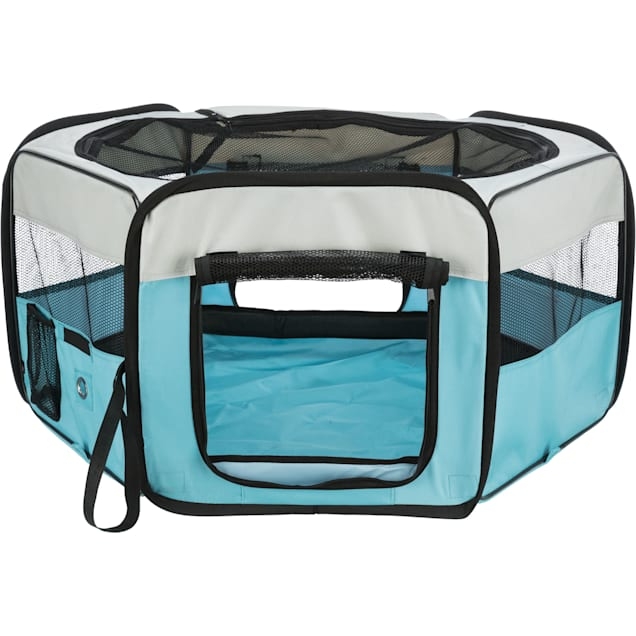 Pet Playpen Nylon Sky Blue Octagonal Mesh Zippered Top
