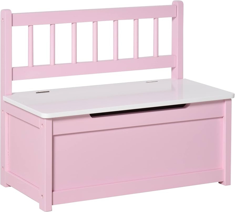 Pink Storage Bench Kids Spindle Backrest Bicolor Nursery Seat