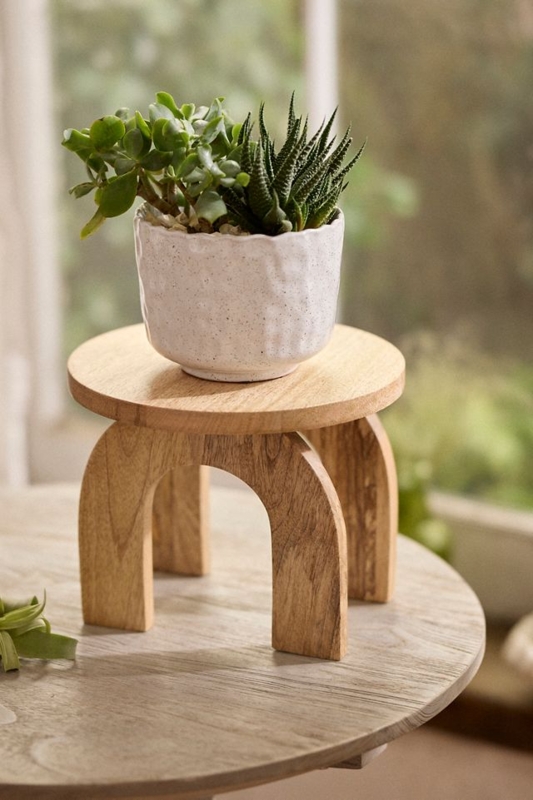 Plant Stand Arched Base Pedestal Circular Top Compact Organic