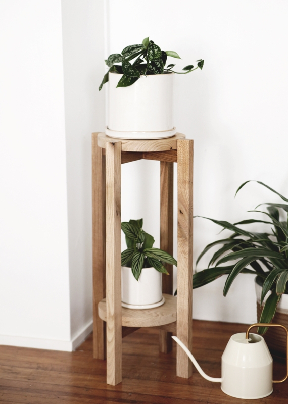Plant Stand Circular Shelves Two Tier Light Wood Scandinavian