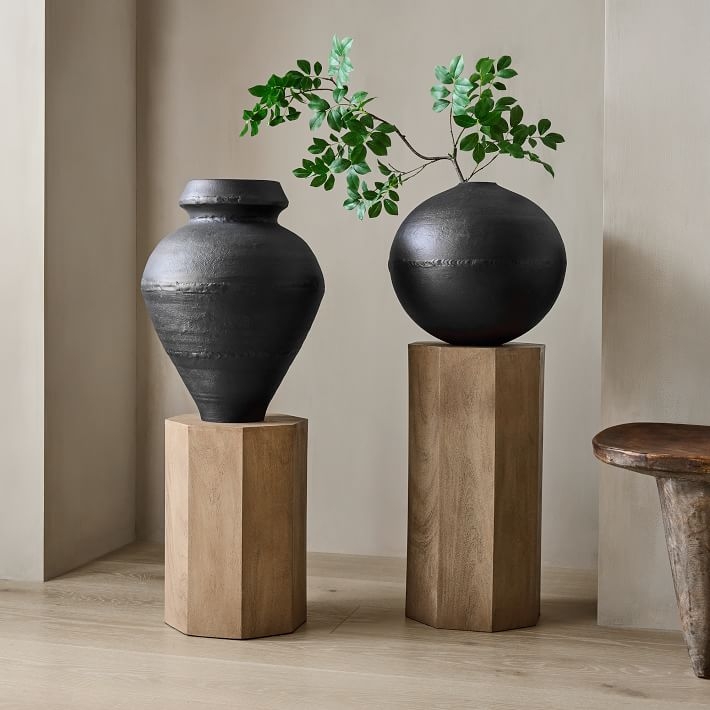 Plant Stand Faceted Sides Hexagonal Shape Rustic Sculptural Form