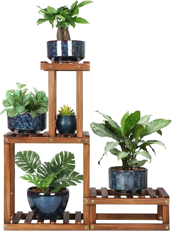 Plant Stand featuring Exposed Hardware, Multi-tiered Slatted Shelves
