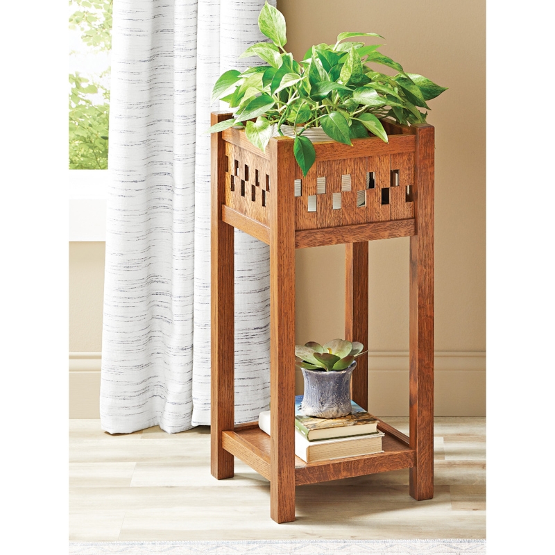 Plant Stand Lattice Box Top, Square Cutouts Tiered Arts and Crafts