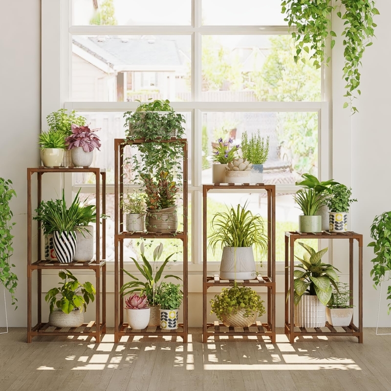 Plant Stand Modular Set Open Slat Shelves Tiered Design Bohemian