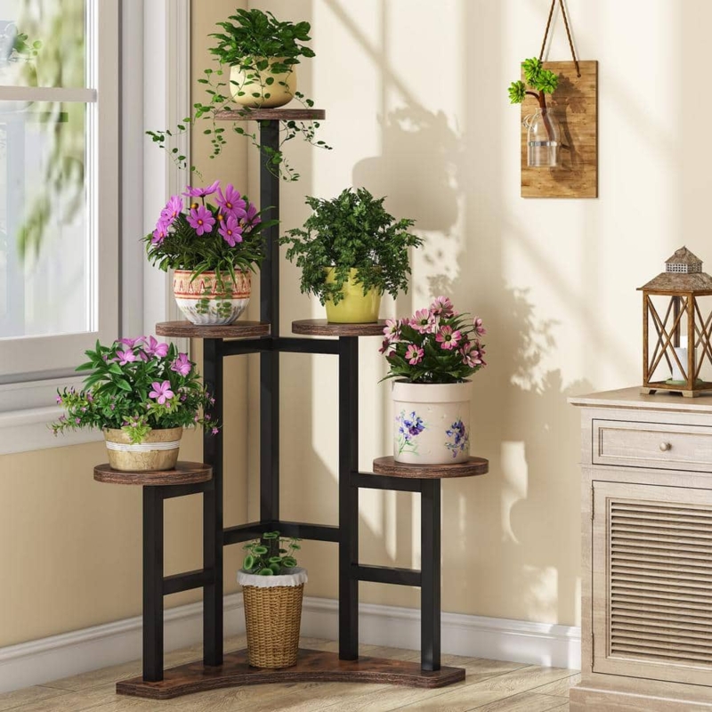 Plant Stand with Round Platforms, 6 Tier Corner Design Industrial