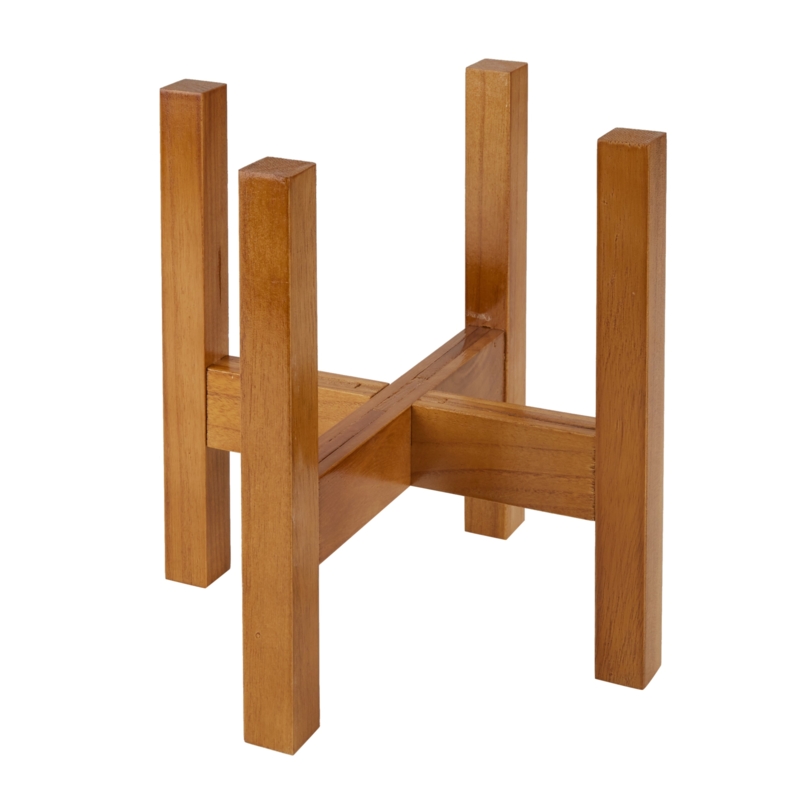 Plant Stand X-frame Base, Square Profile Walnut Brown Mid Century