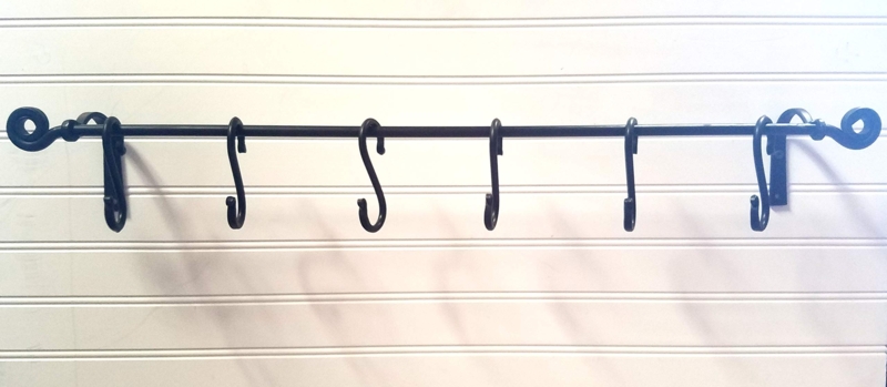 Pot Rack Wall Mounted Scroll Ends Six S Hooks Matte Finish Metal Bar
