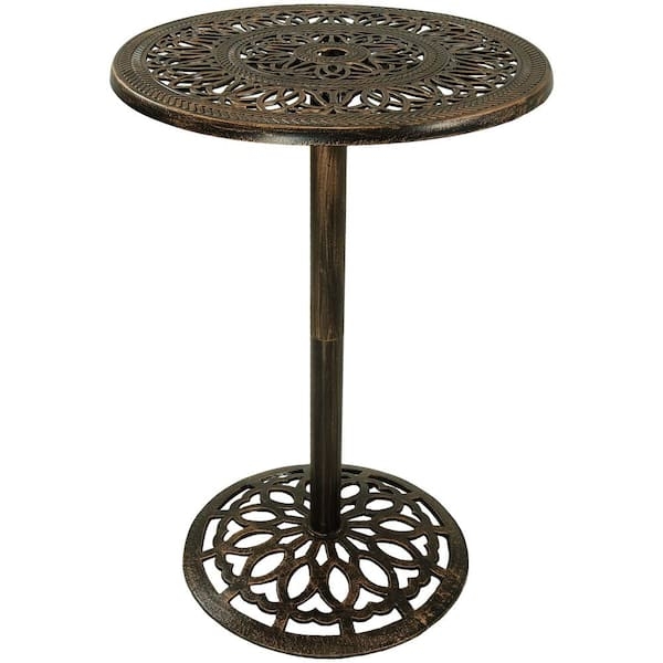 Pub Table Latticework Top Cast Iron Pedestal Base Antique Bronze