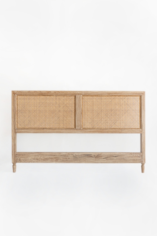 Rattan King Headboard Light Oak Dual Panels Woven Mesh Coastal Decor