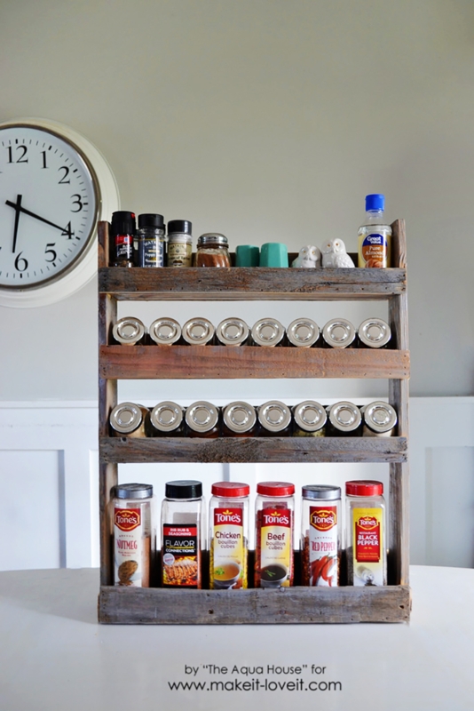 Reclaimed Wood Spice Rack with Horizontal Jar Slots Rustic Finish