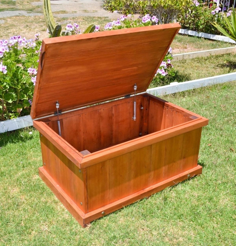 Redwood Storage Trunk Gas Pistons Traditional Paneled Garden Bench