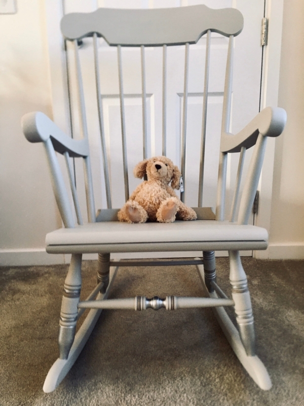 Rocking Chair Dove Gray Painted Wood with Silver Accents