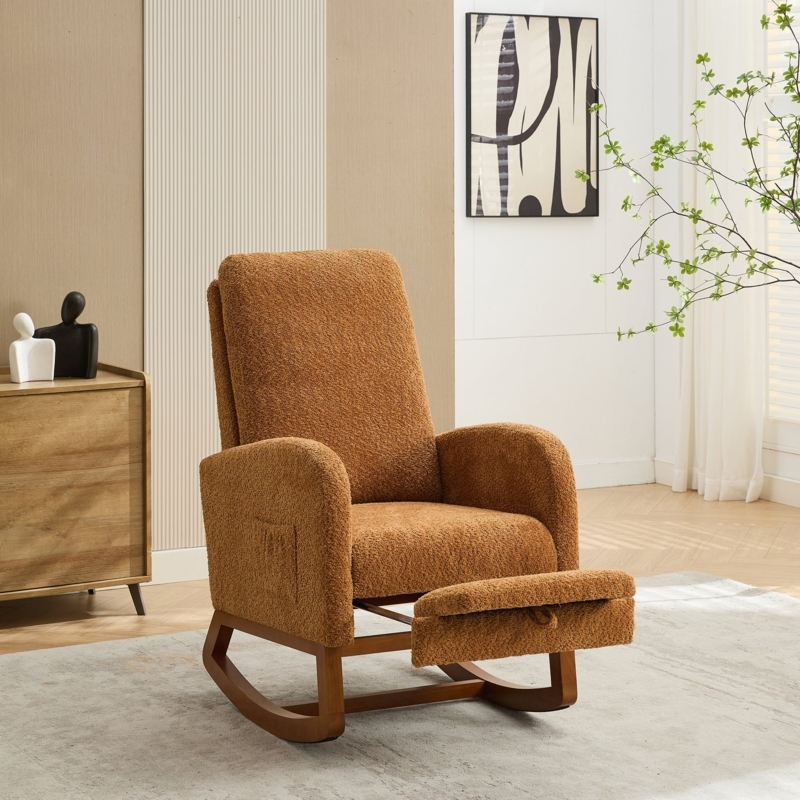 Rocking Chair Ginger Boucle Fabric with Retractable Footrest