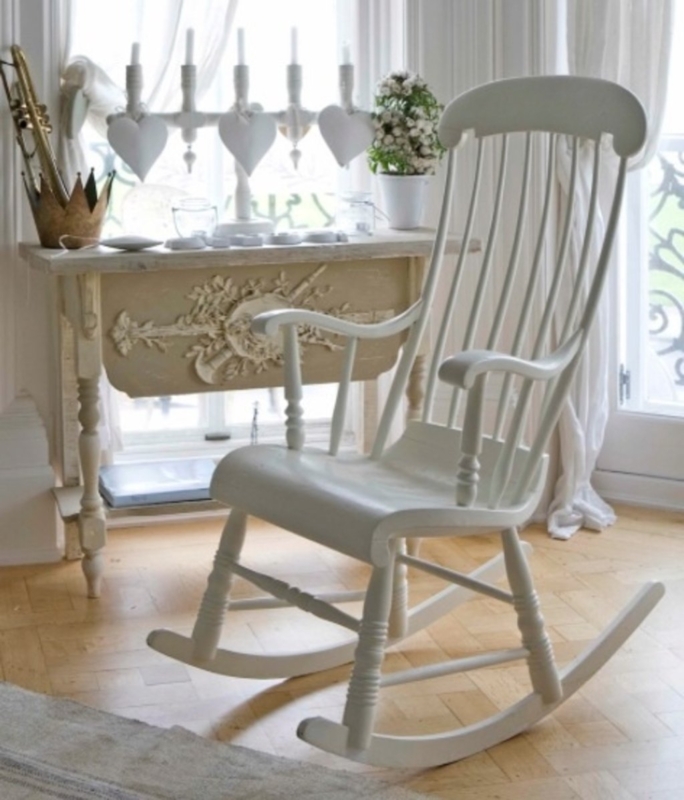 Rocking Chair Painted Off-White Spindle Back Shabby Chic