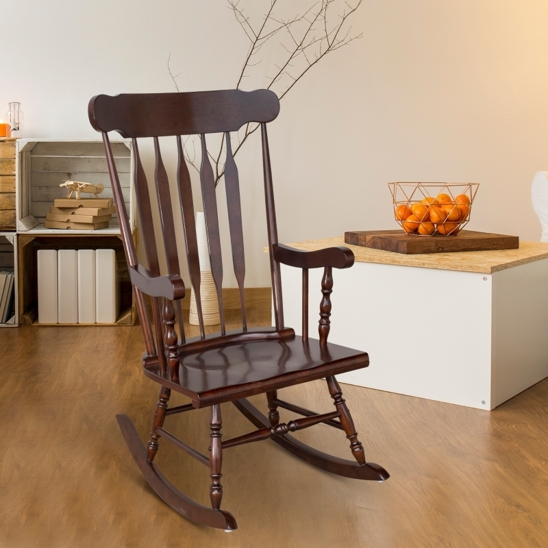 Rocking Chair Traditional Spindle Back Dark Wood Nursery