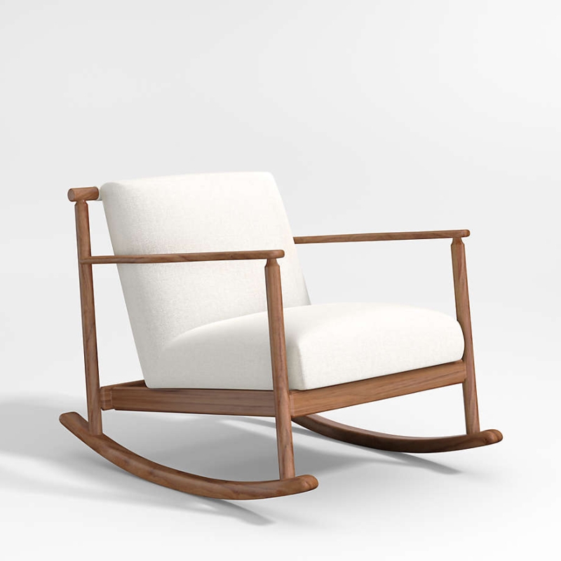 Rocking Chair Walnut Wood Frame Off-White Mid-Century Modern