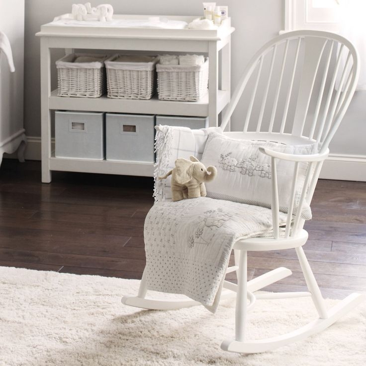 Rocking Chair White Painted Wood Windsor Style Nursery