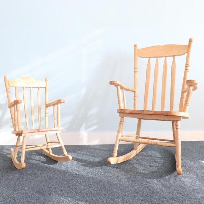 Rocking Chairs Matching Set Honey Wood Spindle Farmhouse