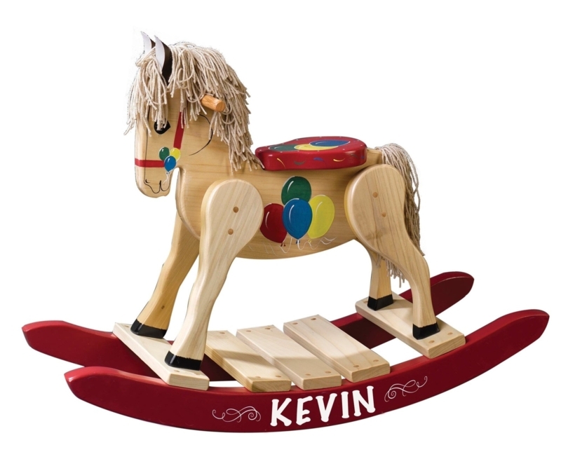 Rocking Horse Amish Oak Vibrant Red Rockers Hand Painted Balloon Art