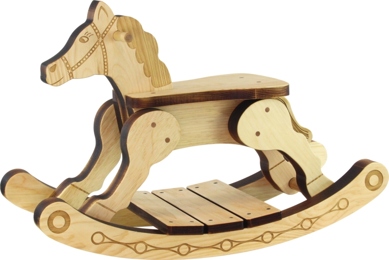 Rocking Horse Artisanal Maple Wood Darkened Edges Engraved Harness