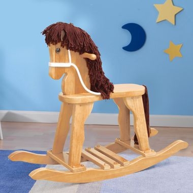 Rocking Horse Classic Nursery Toy with Natural Wood and White Bridle