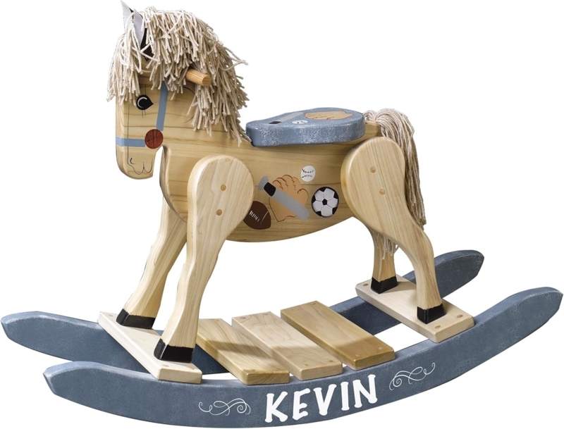 Rocking Horse Hand Painted Sports Graphics Dusty Blue Rockers